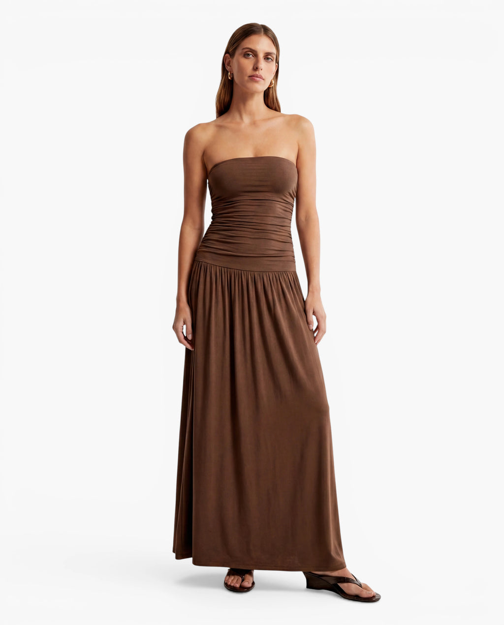 Strapless Ruched Maxi Dress
