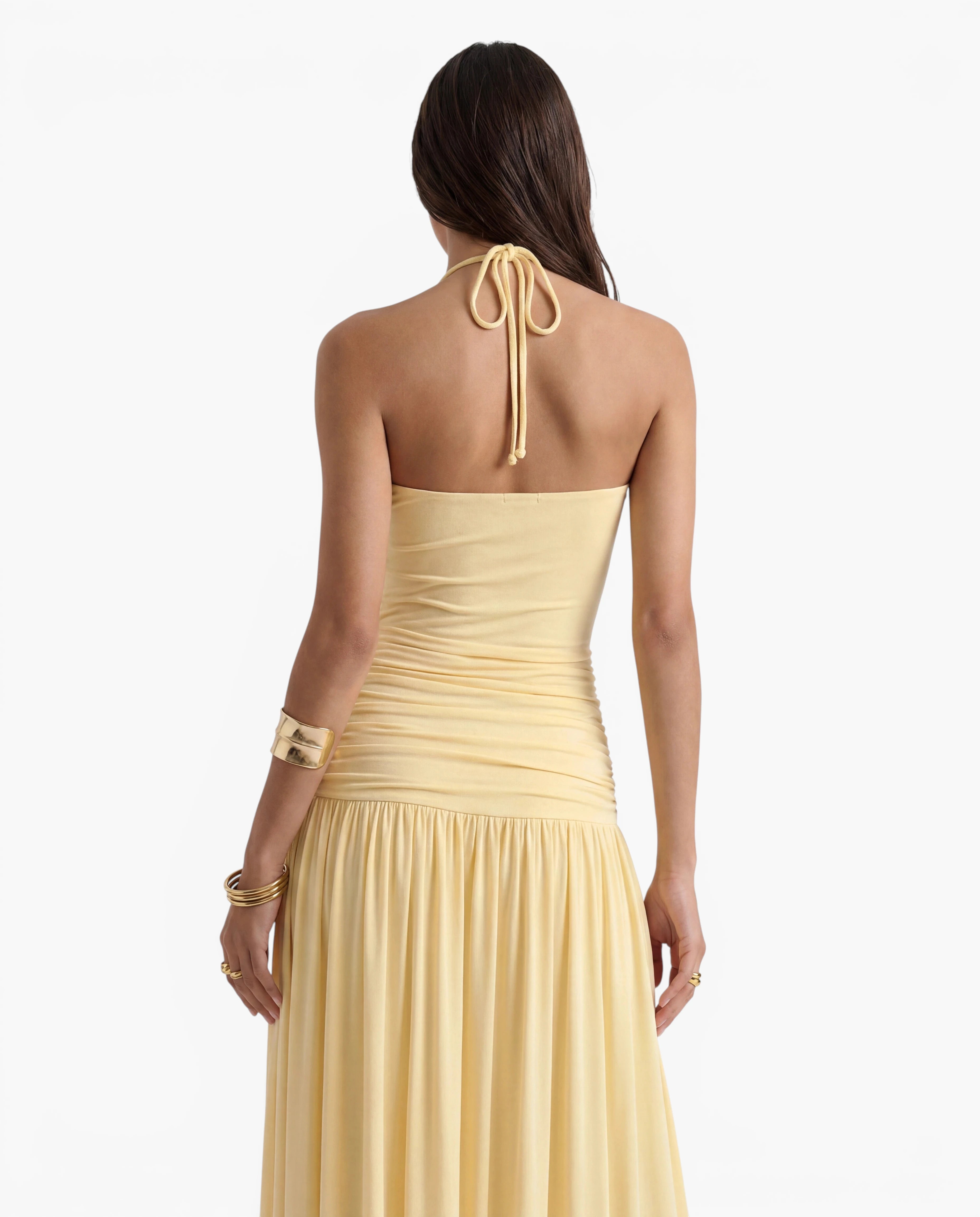 Halter Neck Ruched Maxi Dress