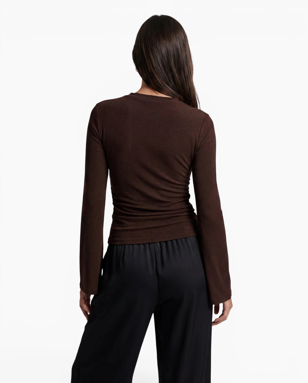 Boat Neck Flared Sleeve Ruched Top