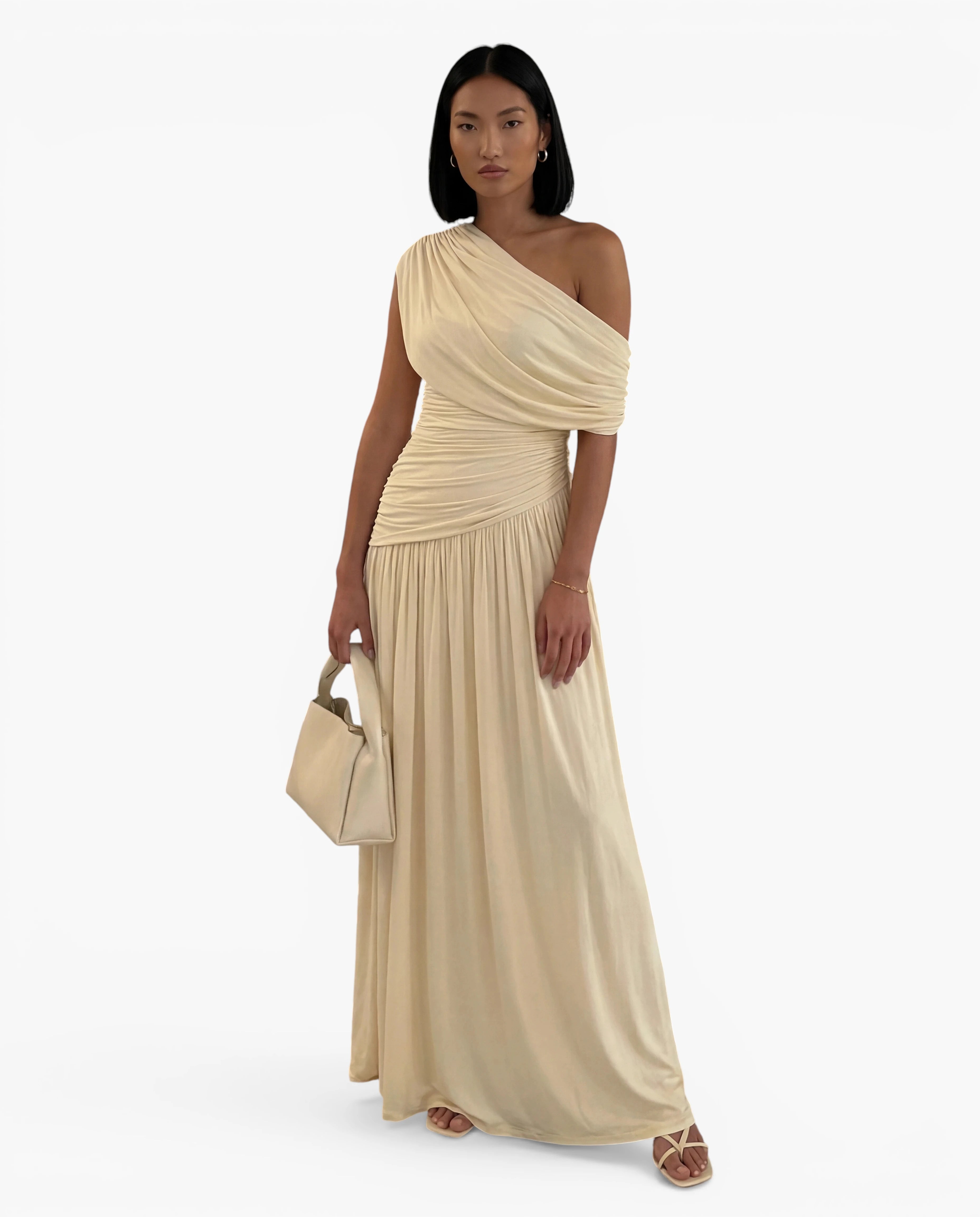 One Shoulder Draped Maxi Dress