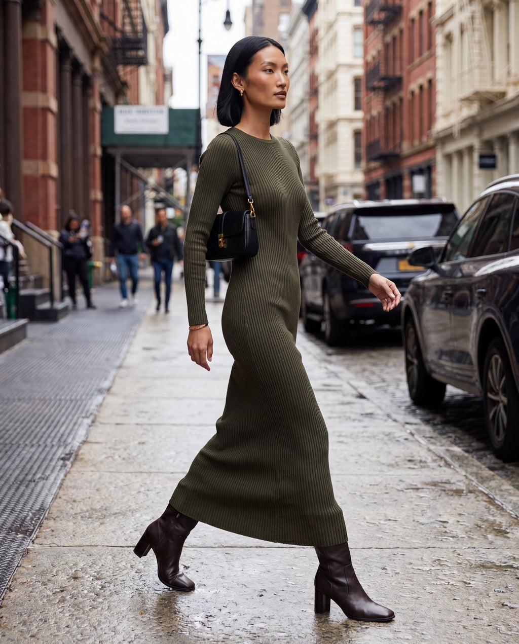 Long Sleeve Ribbed Knit Maxi Dress