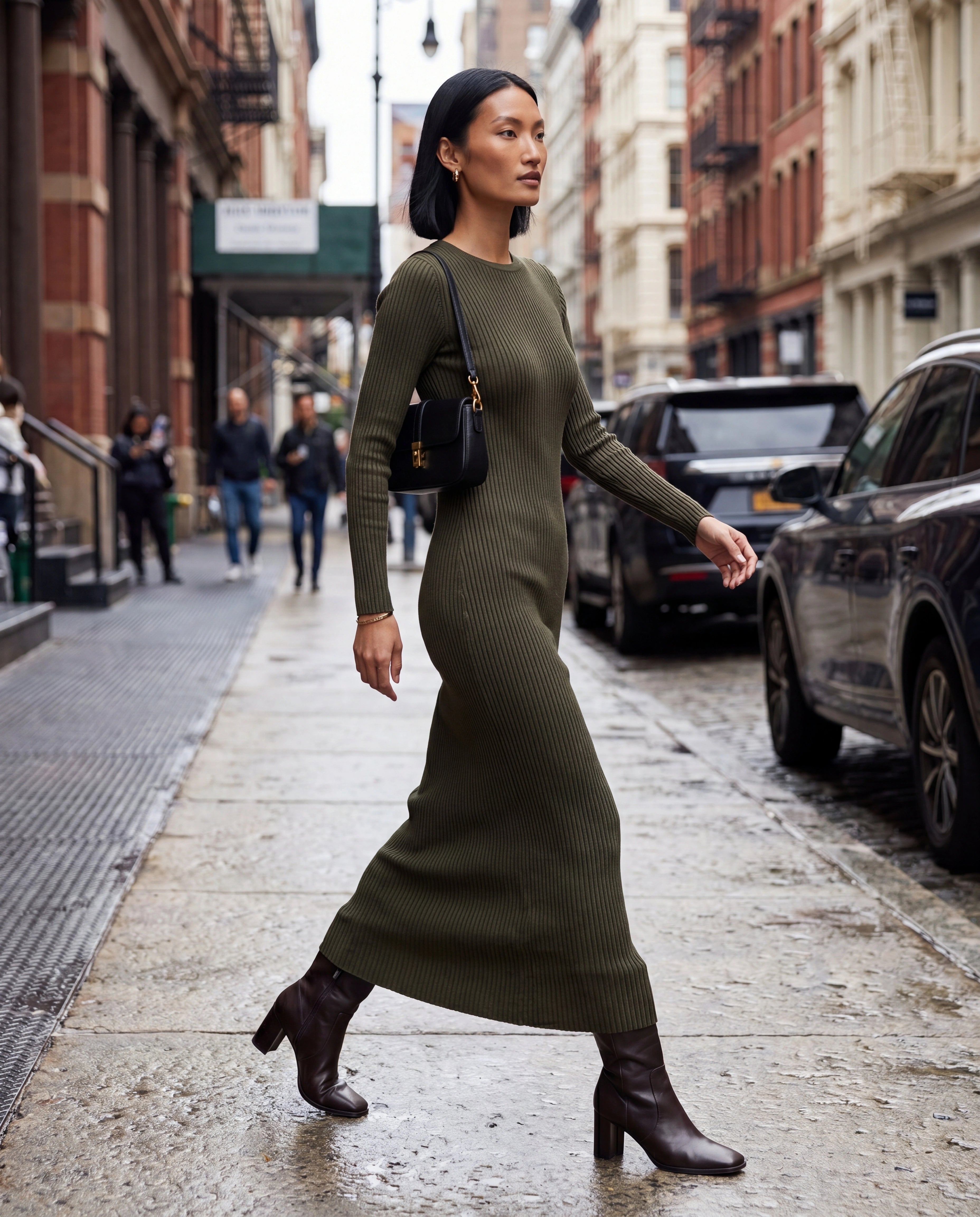 Long Sleeve Ribbed Knit Maxi Dress