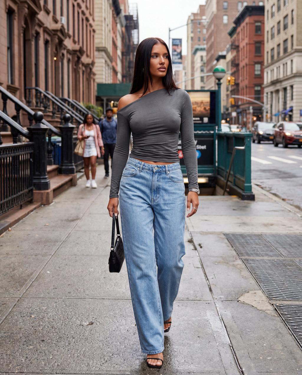 Asymmetric One Shoulder Long Sleeve Top