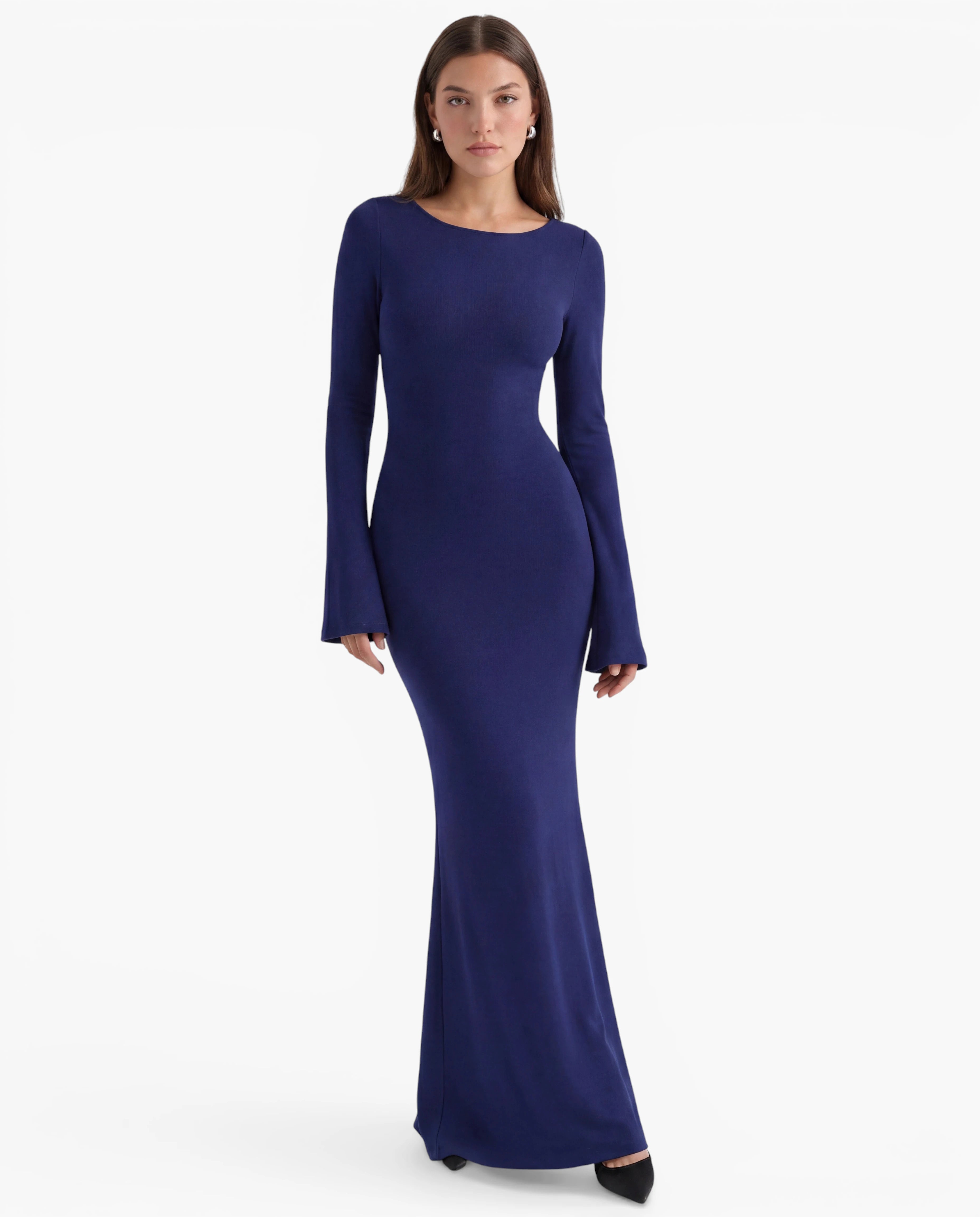 Open Back Long Sleeve Maxi Dress