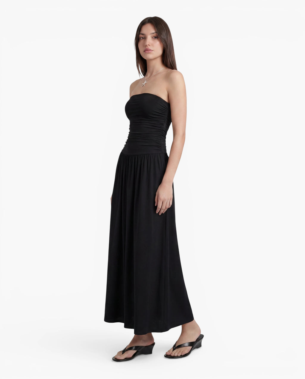 Strapless Ruched Maxi Dress