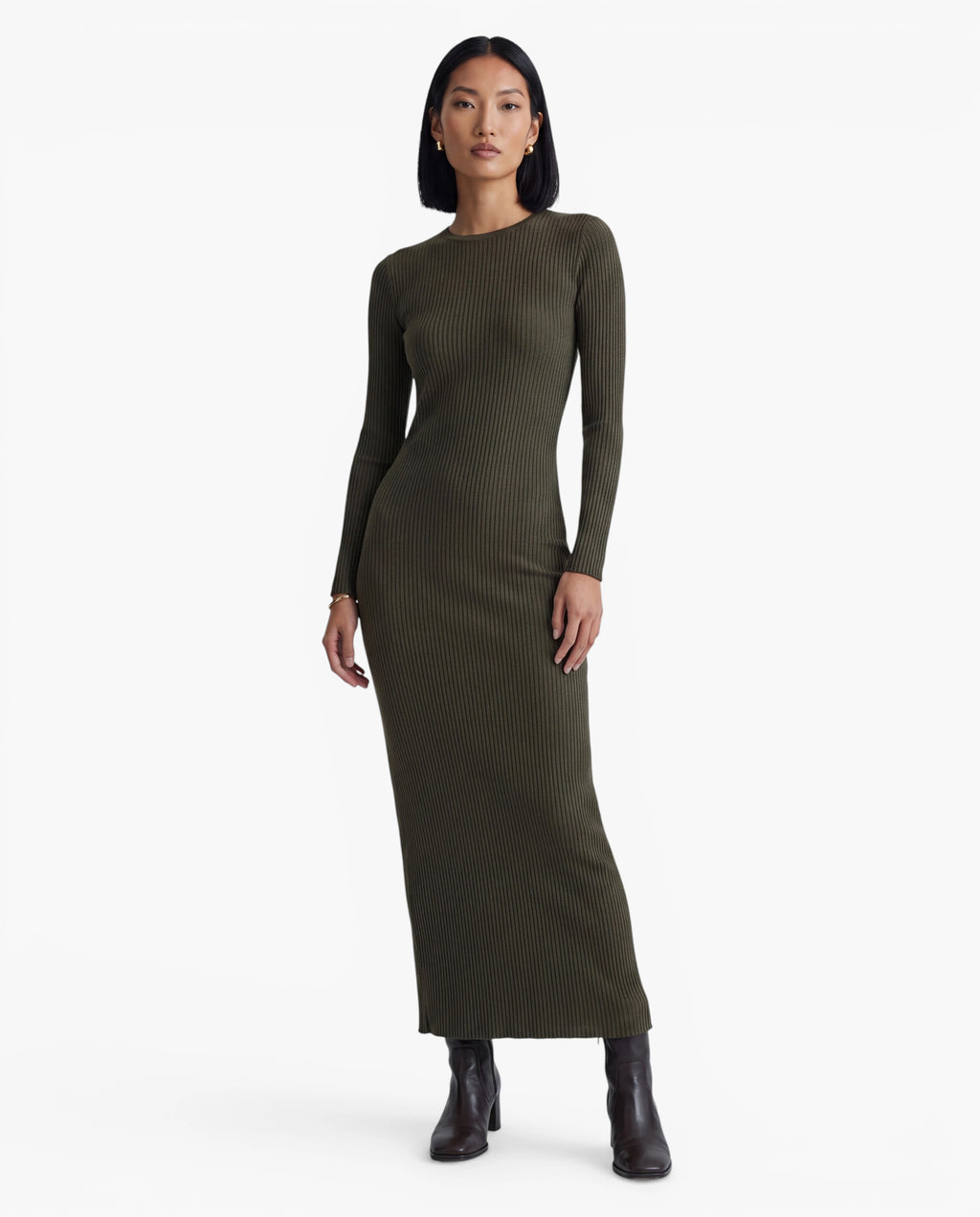 Long Sleeve Ribbed Knit Maxi Dress