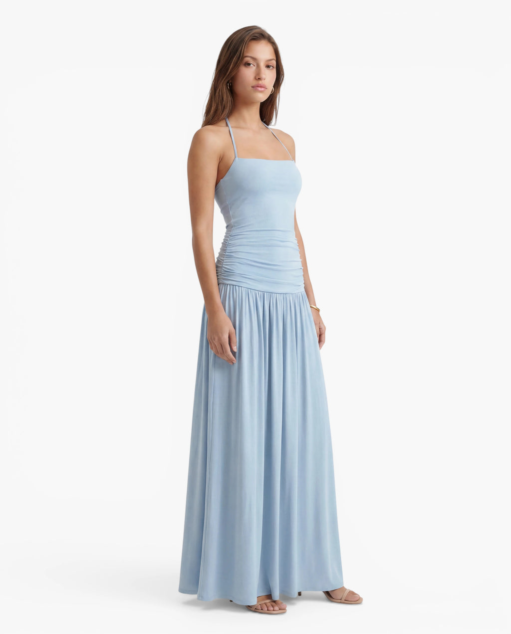 Halter Neck Ruched Maxi Dress
