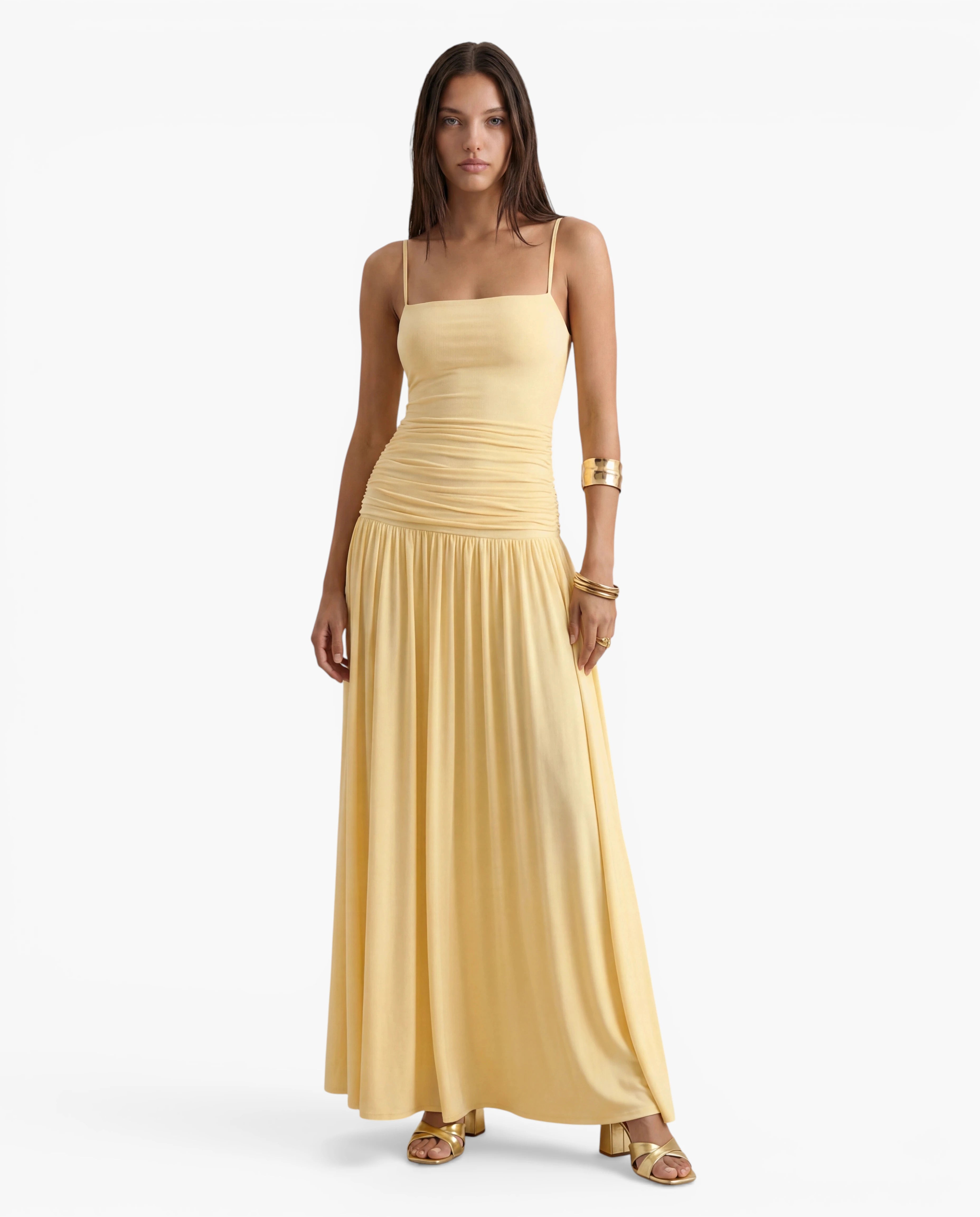 Halter Neck Ruched Maxi Dress