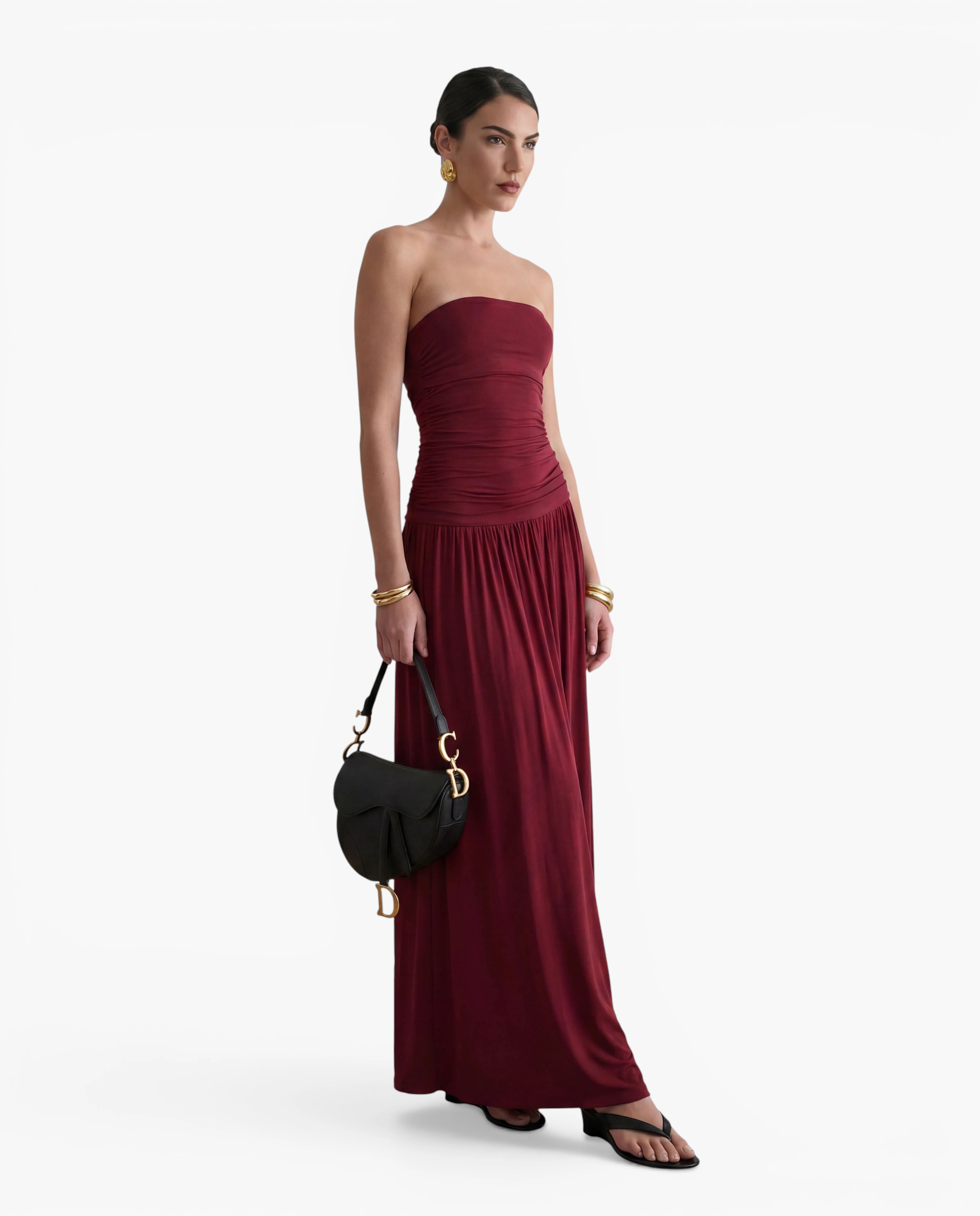 Strapless Ruched Maxi Dress
