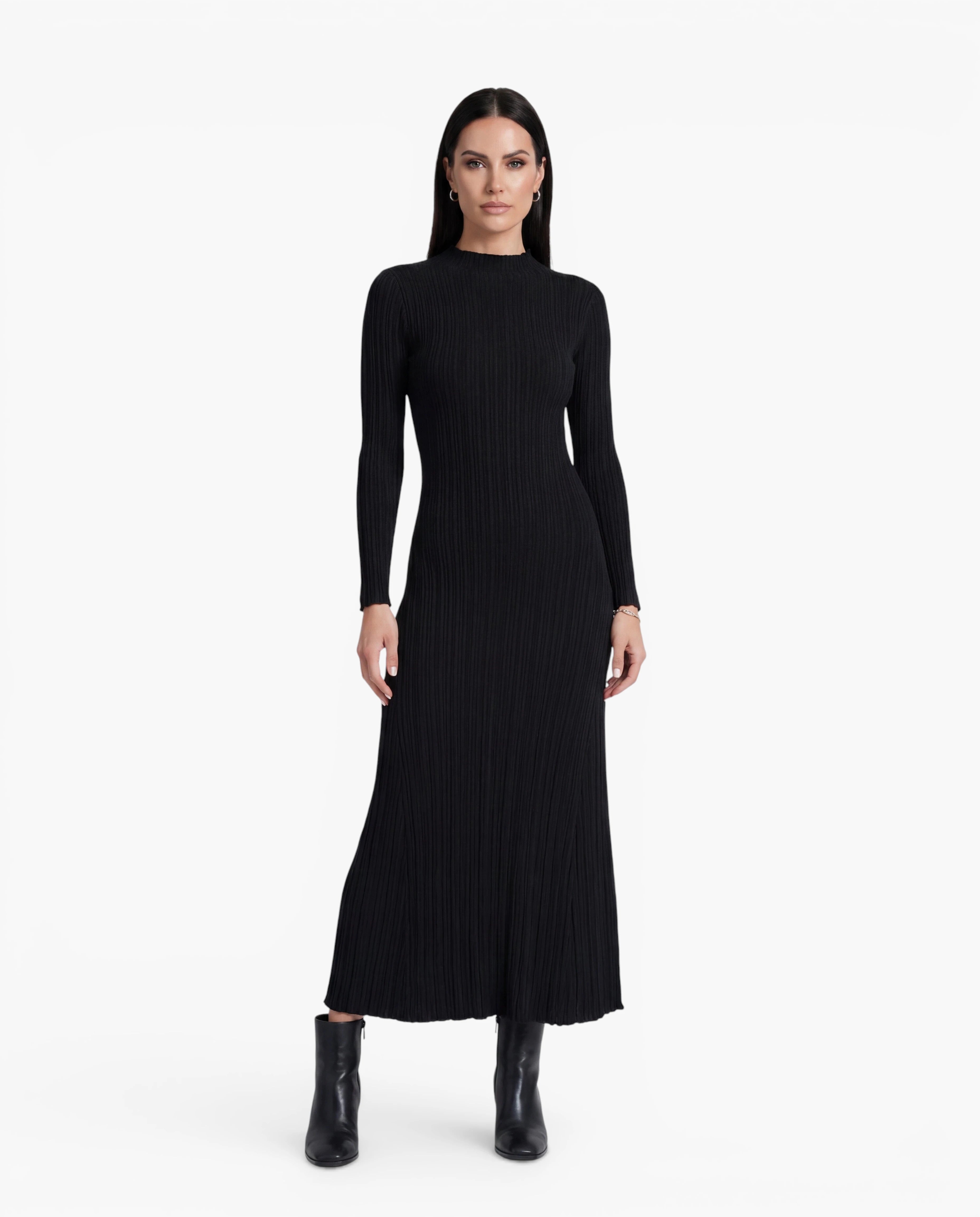Long Sleeve Ribbed Knit Maxi Dress