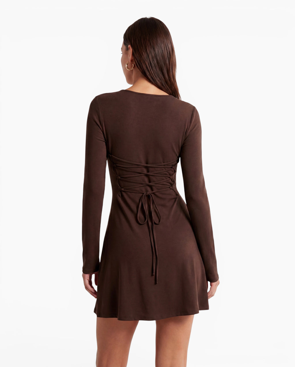 Long Sleeve Lace Up Back Mini Dress