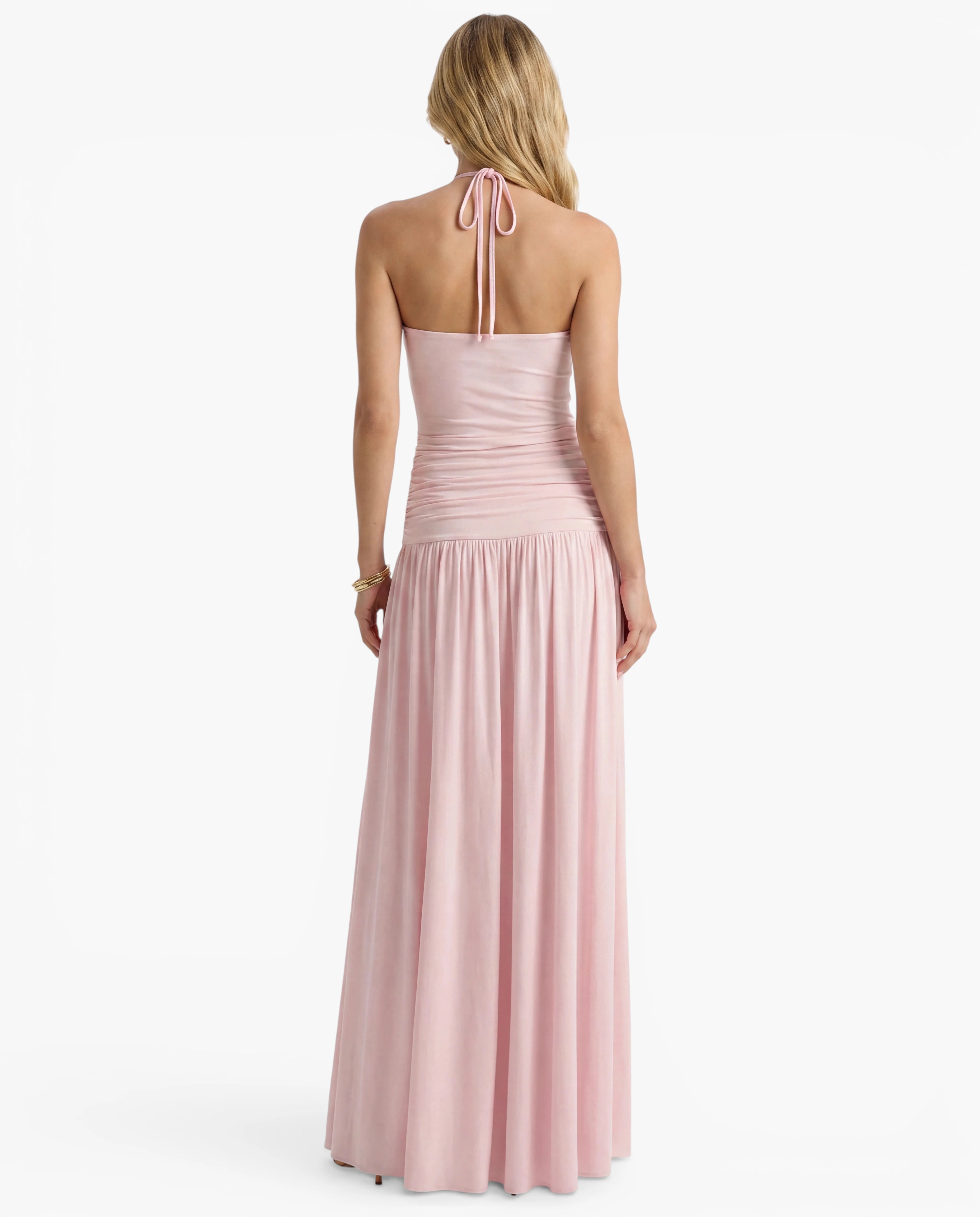 Halter Neck Ruched Maxi Dress