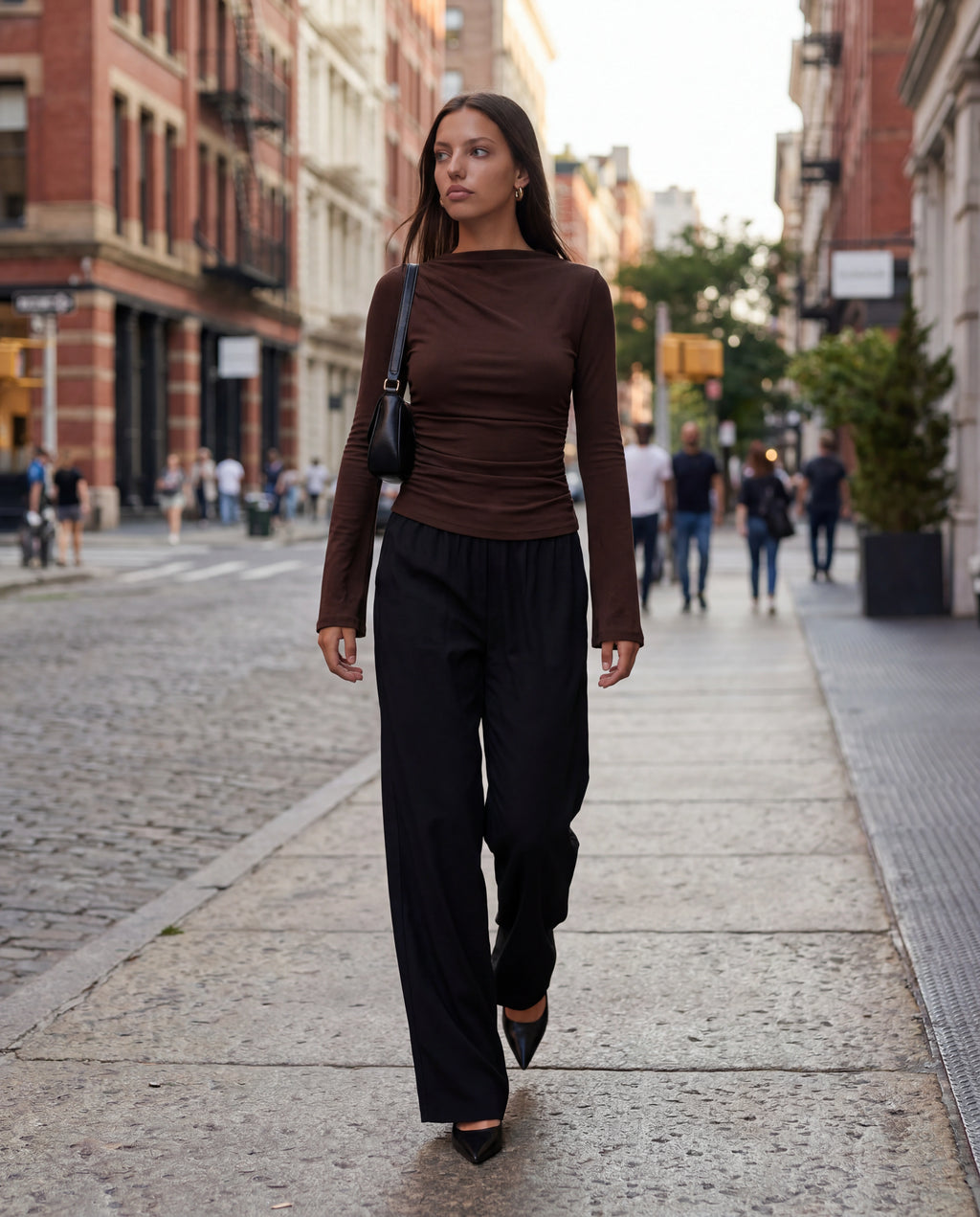 Boat Neck Flared Sleeve Ruched Top