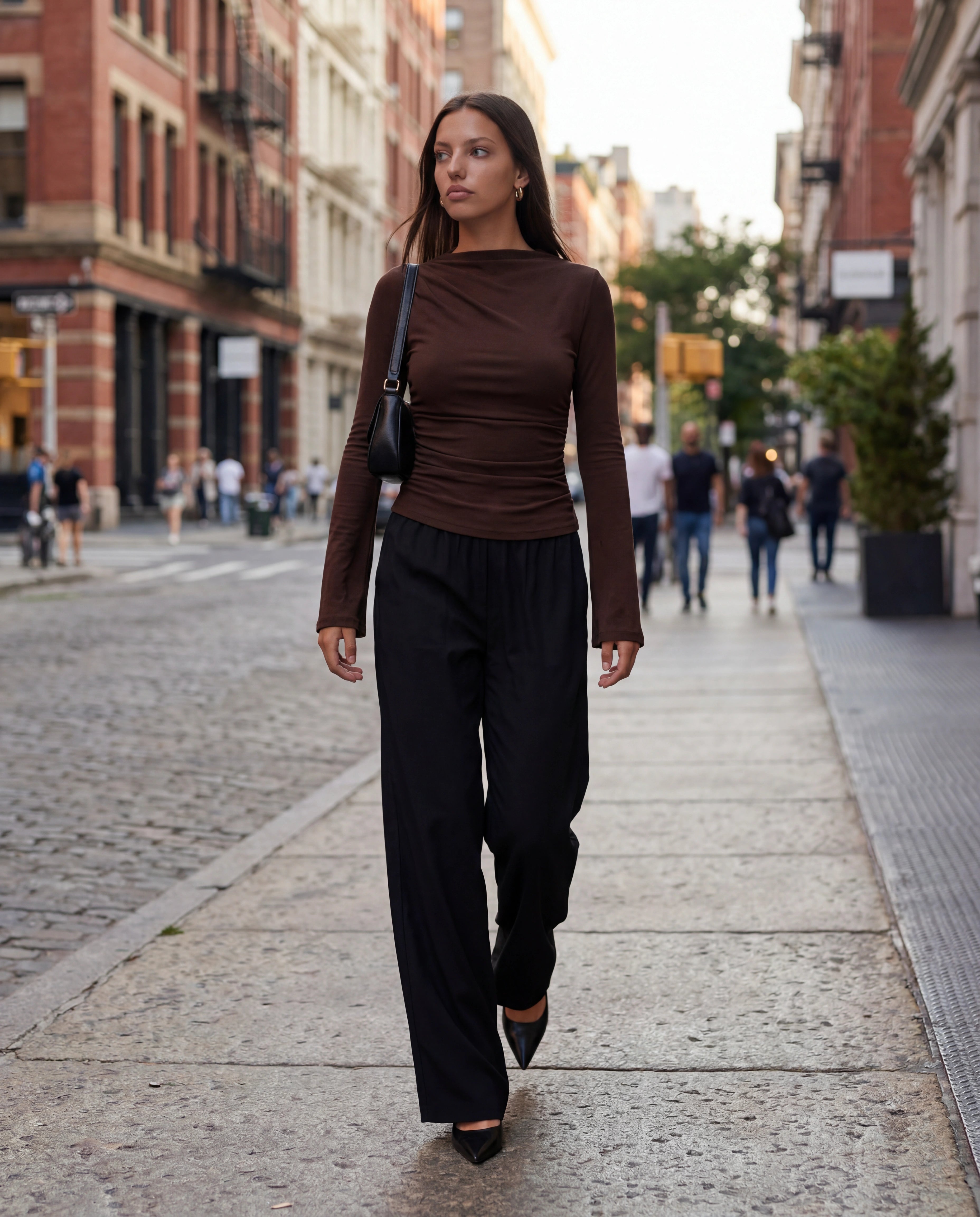 Boat Neck Flared Sleeve Ruched Top