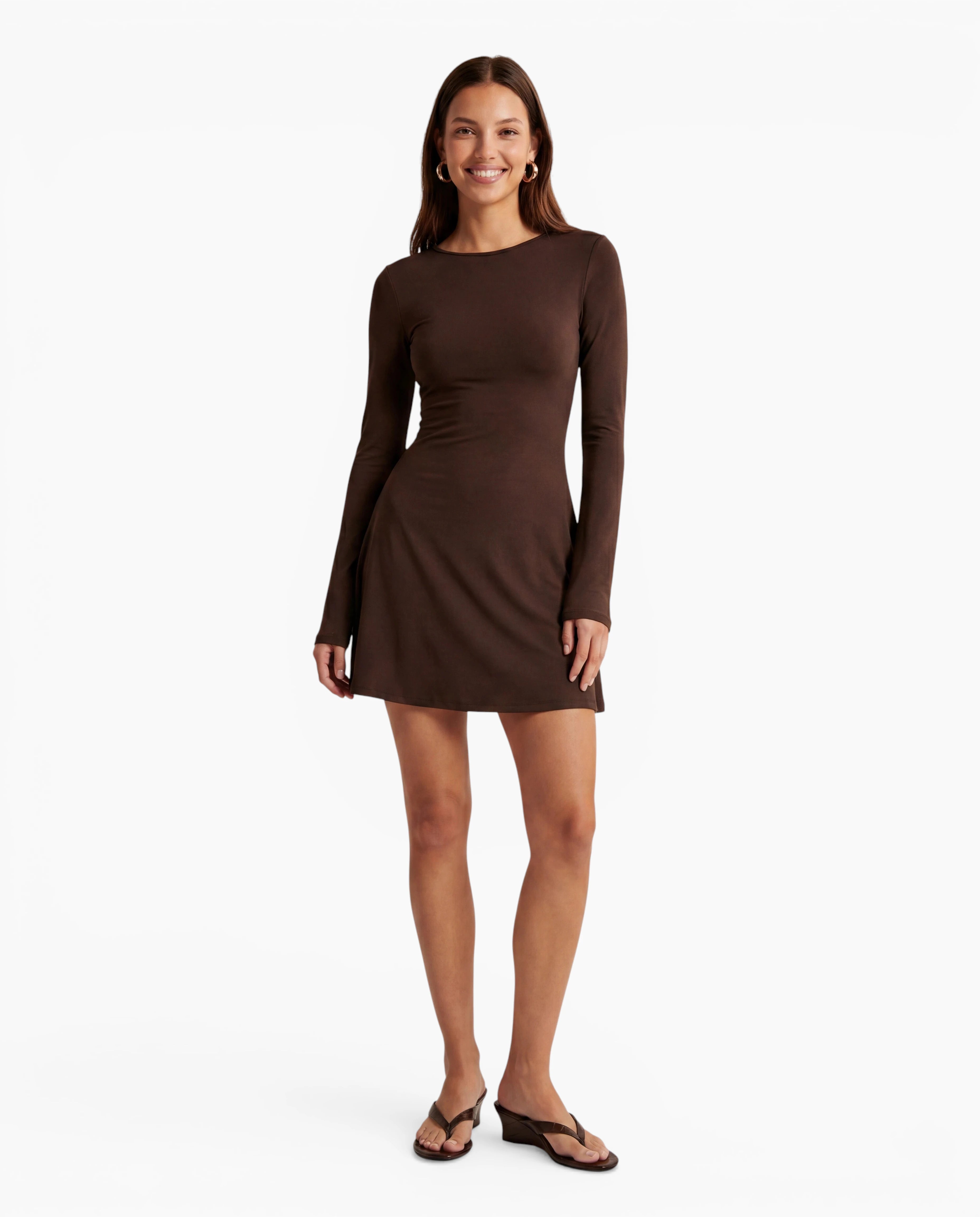 Long Sleeve Lace Up Back Mini Dress