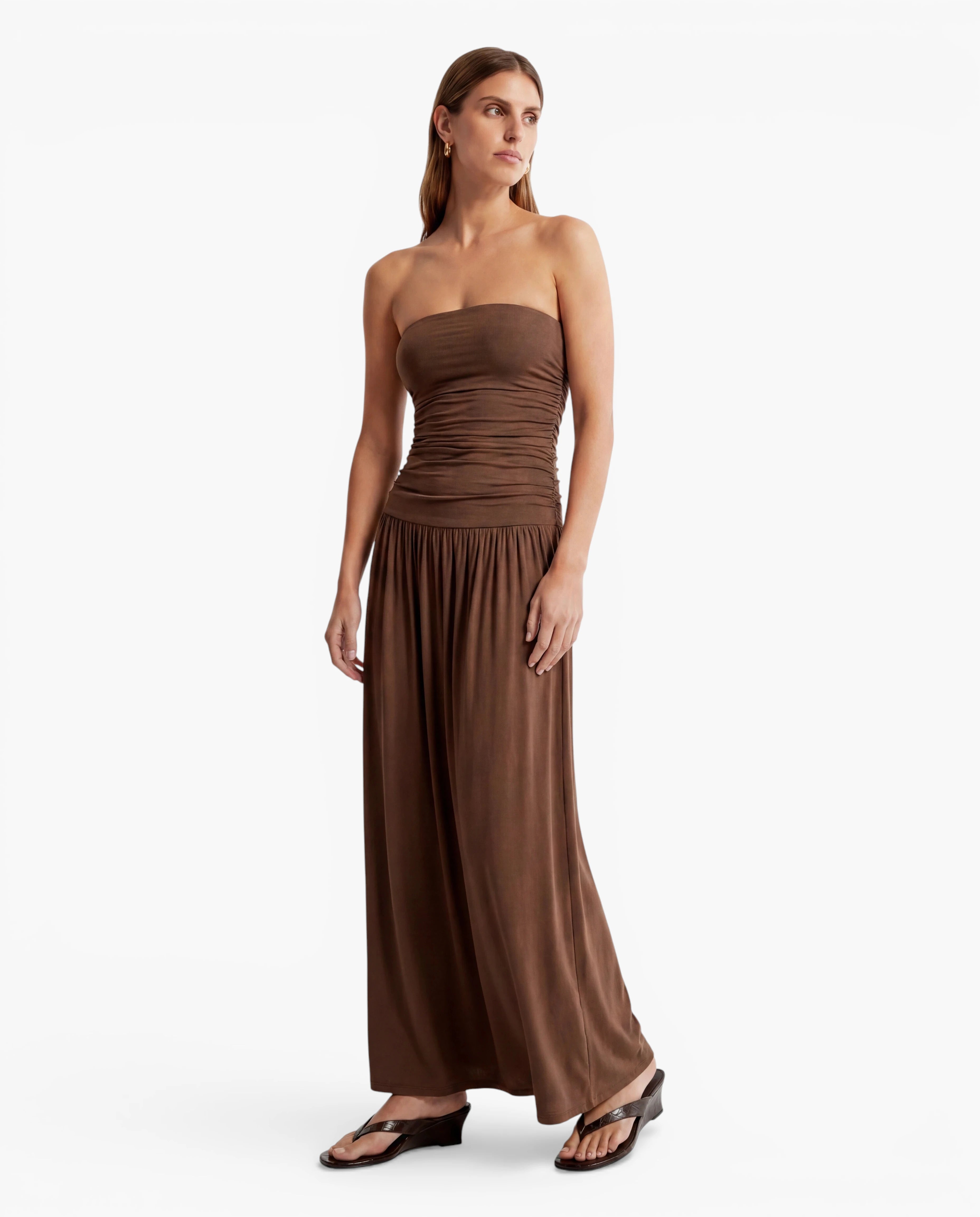Strapless Ruched Maxi Dress
