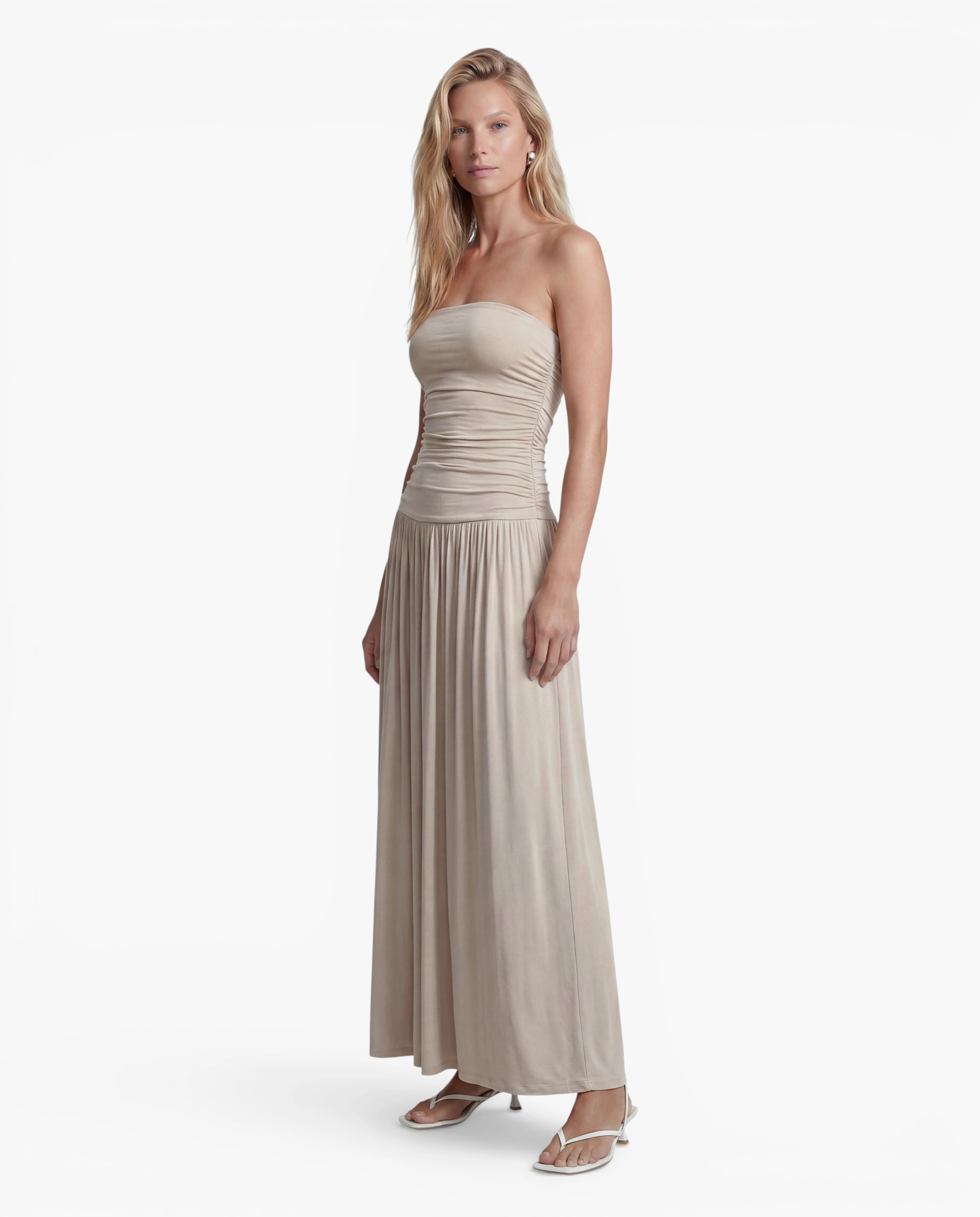 Strapless Ruched Maxi Dress