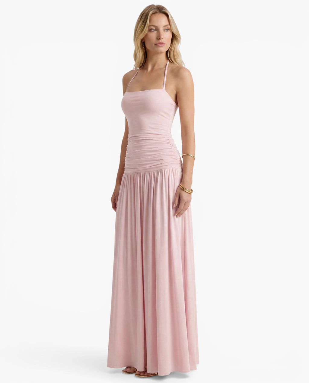 Halter Neck Ruched Maxi Dress