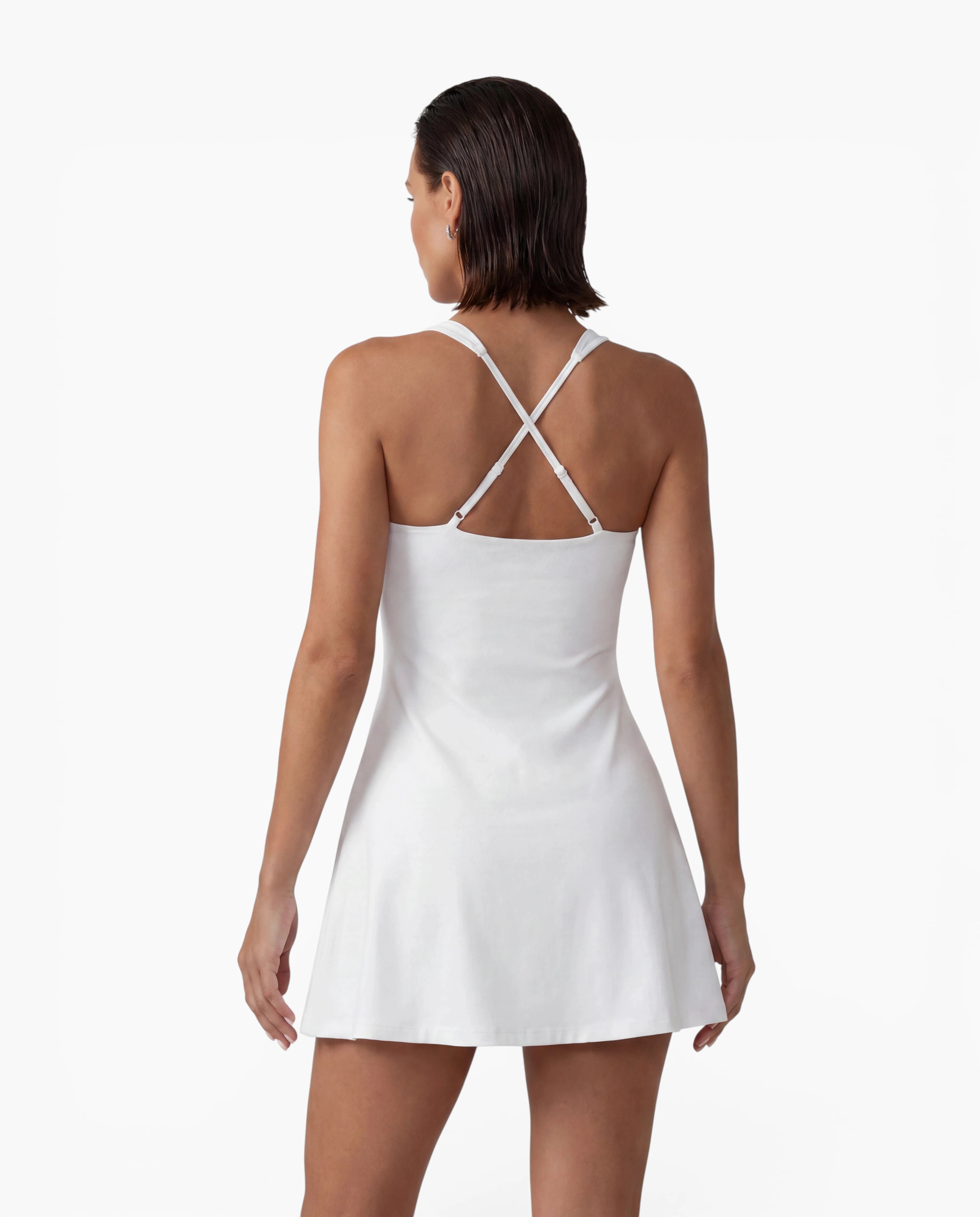 Square Neck Cross Back Mini Dress
