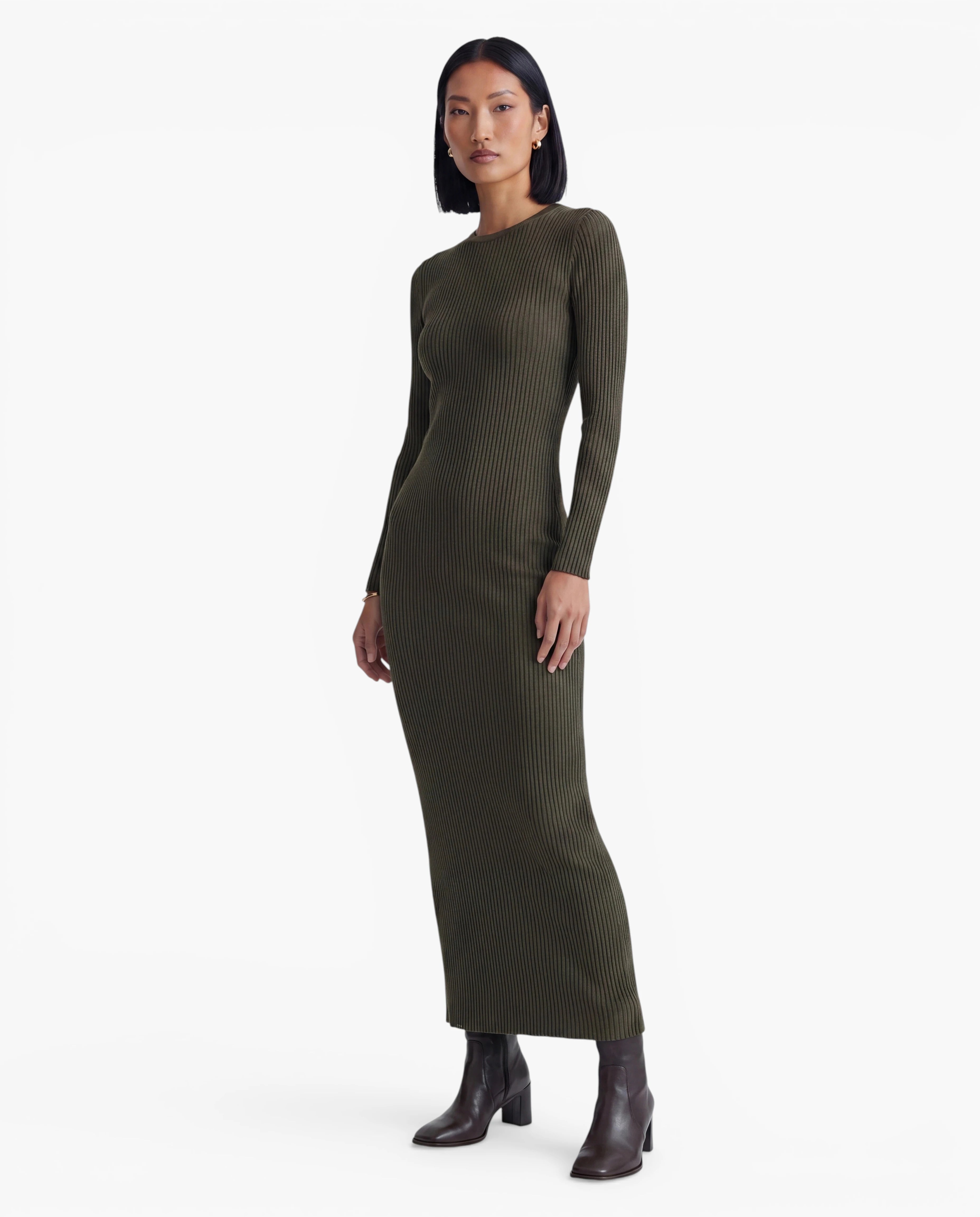 Long Sleeve Ribbed Knit Maxi Dress