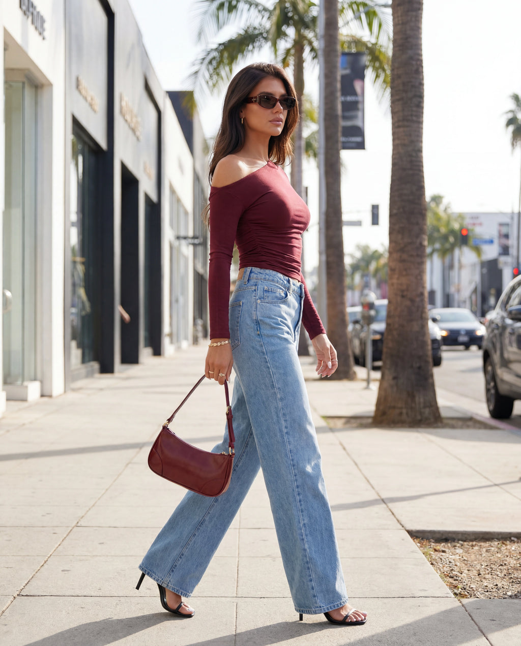 Asymmetric One Shoulder Long Sleeve Top