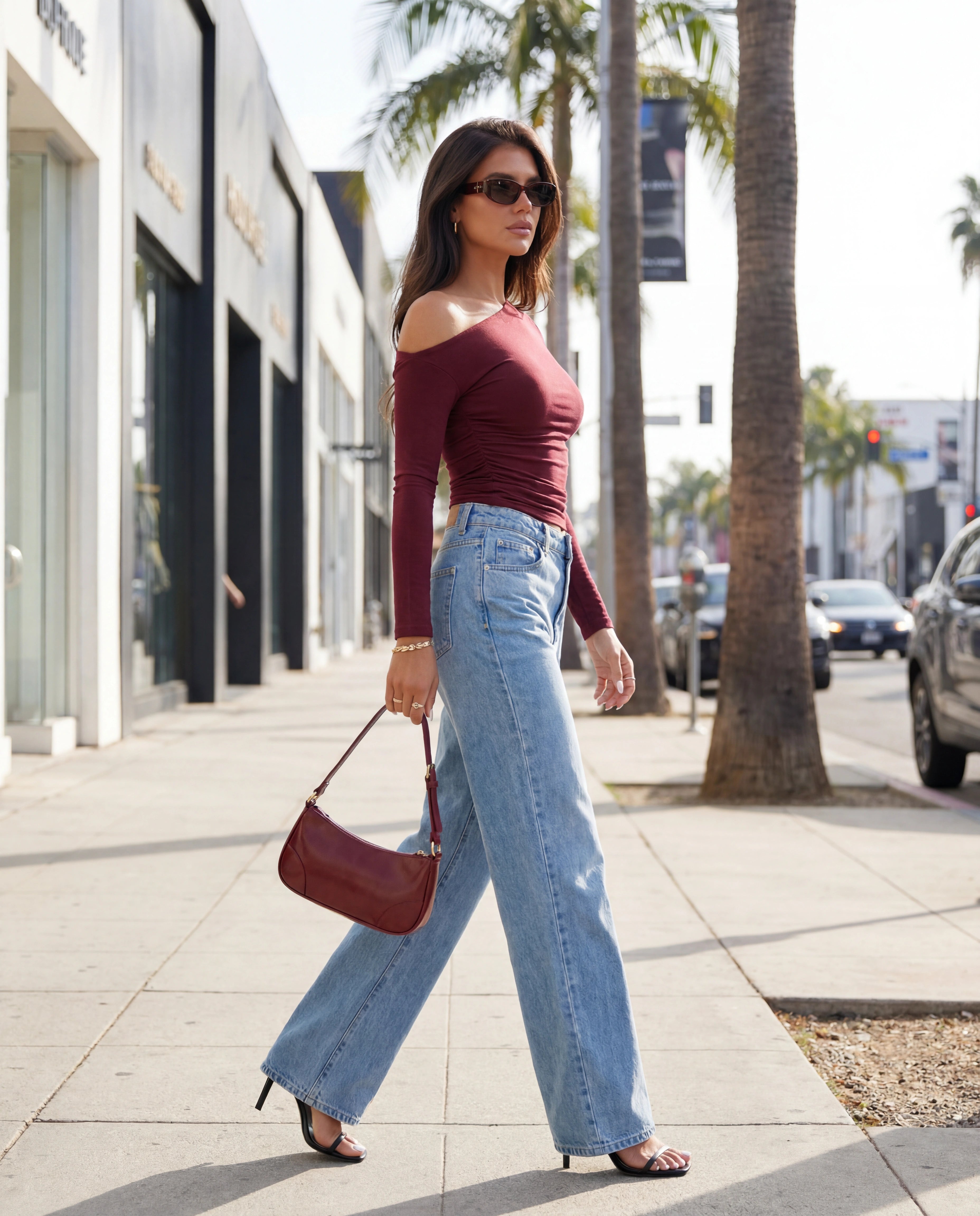 Asymmetric One Shoulder Long Sleeve Top