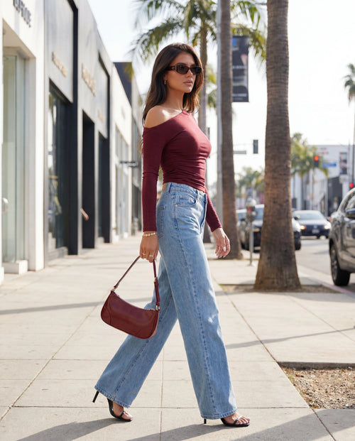 Asymmetric One Shoulder Long Sleeve Top