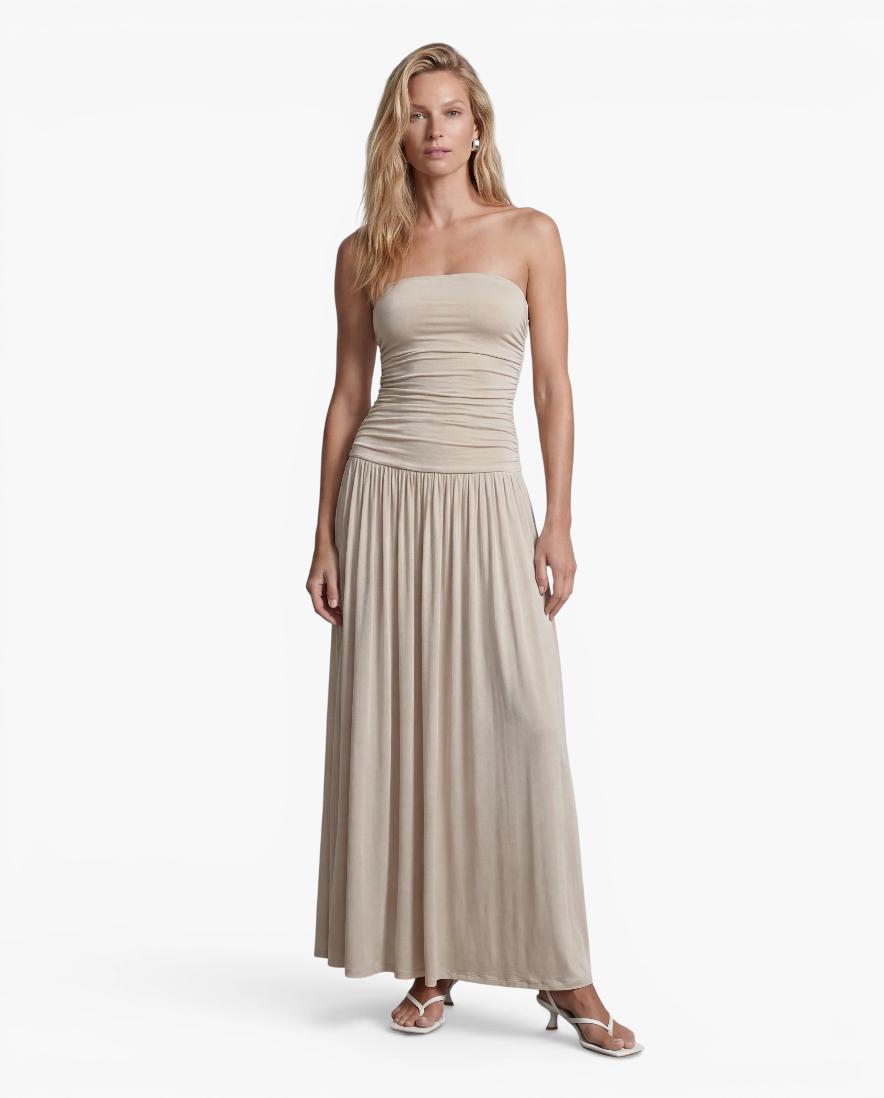 Strapless Ruched Maxi Dress
