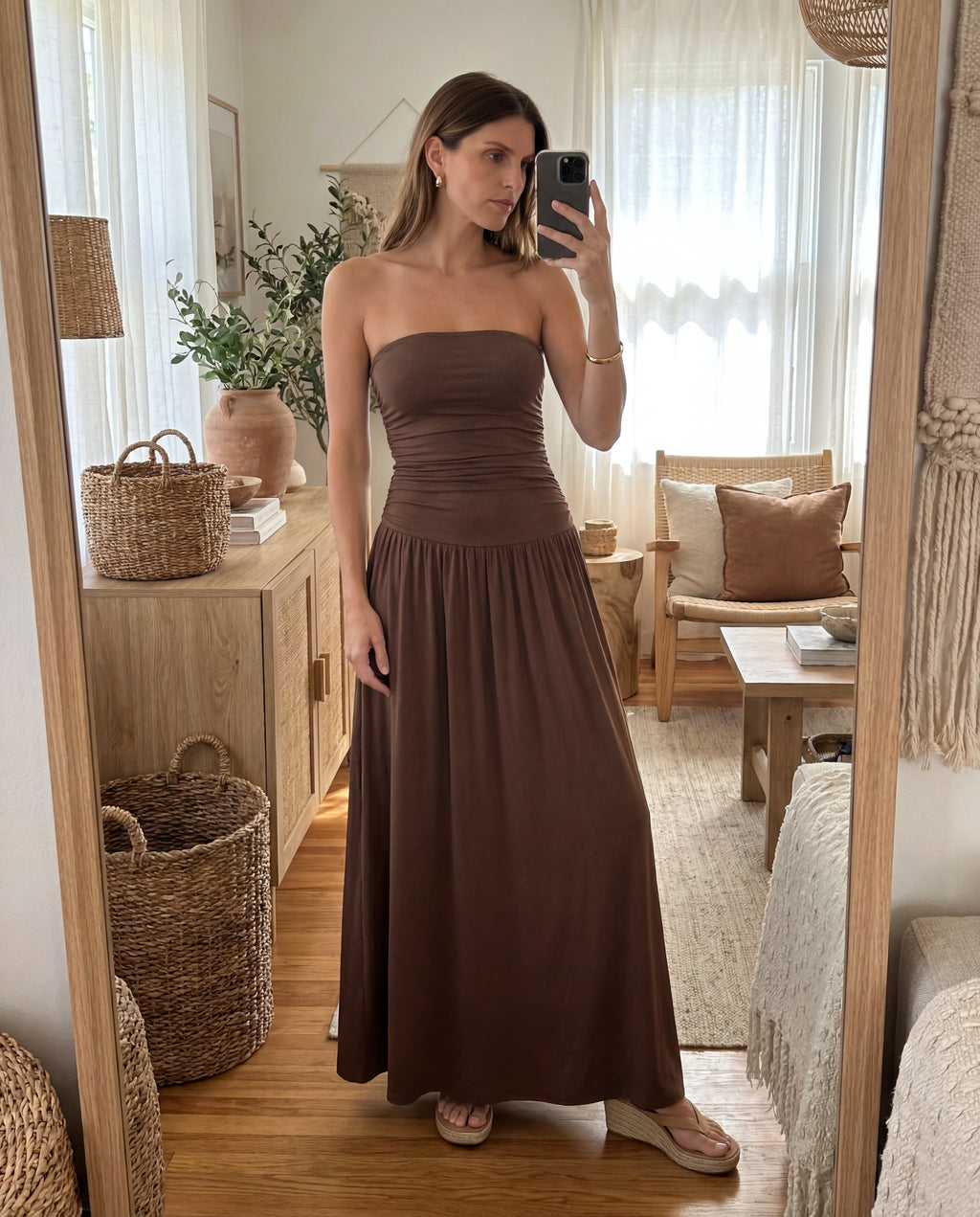 Strapless Ruched Maxi Dress
